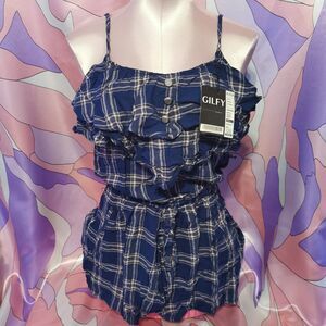 Maison Gilfy Romper SIze Small Blue Plaid Summer Jfashion Gyaru Y2K Kawaii Short